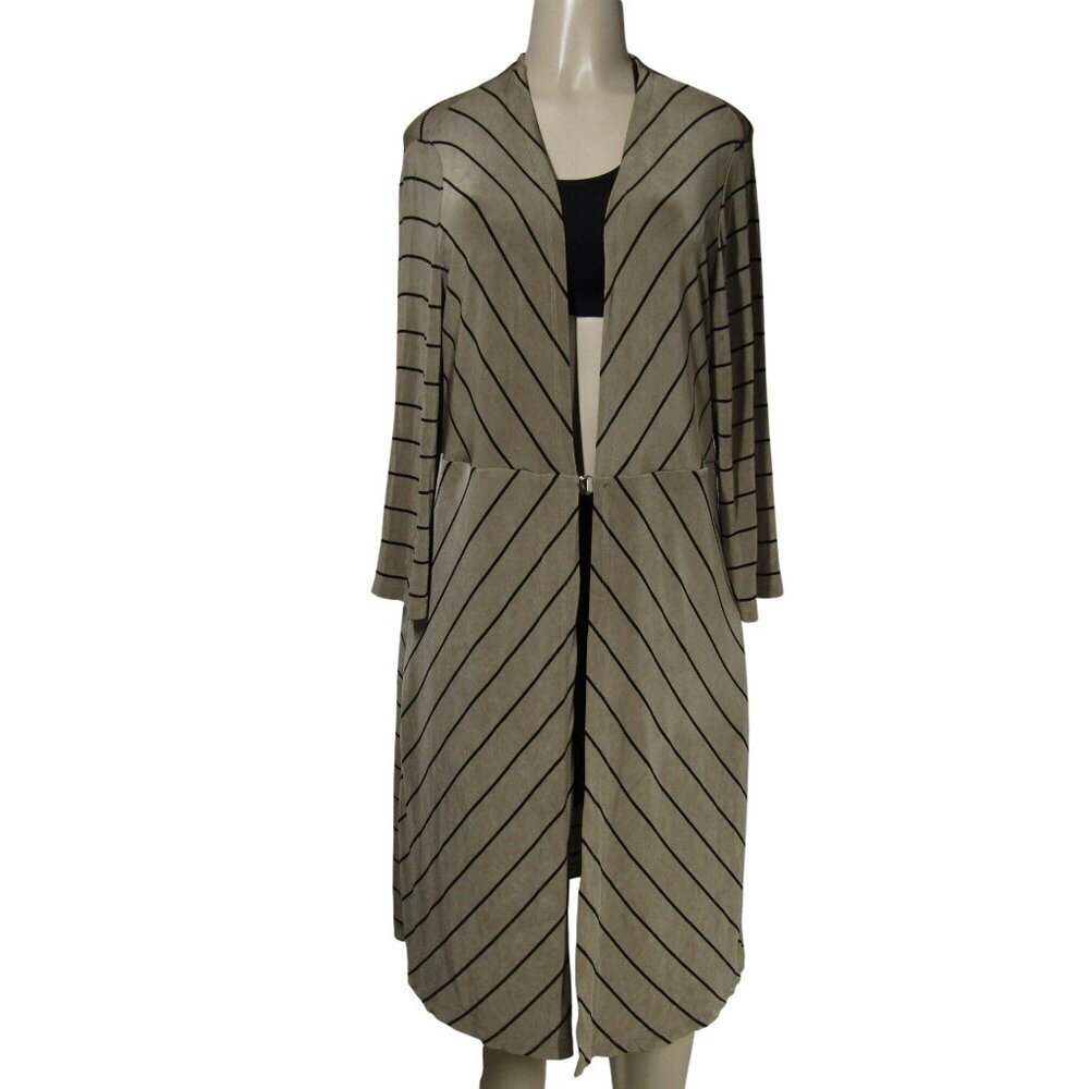 CHICOS Travelers Long Brown Stripe Knit Duster Cardigan 3 XL 16-18 Packable